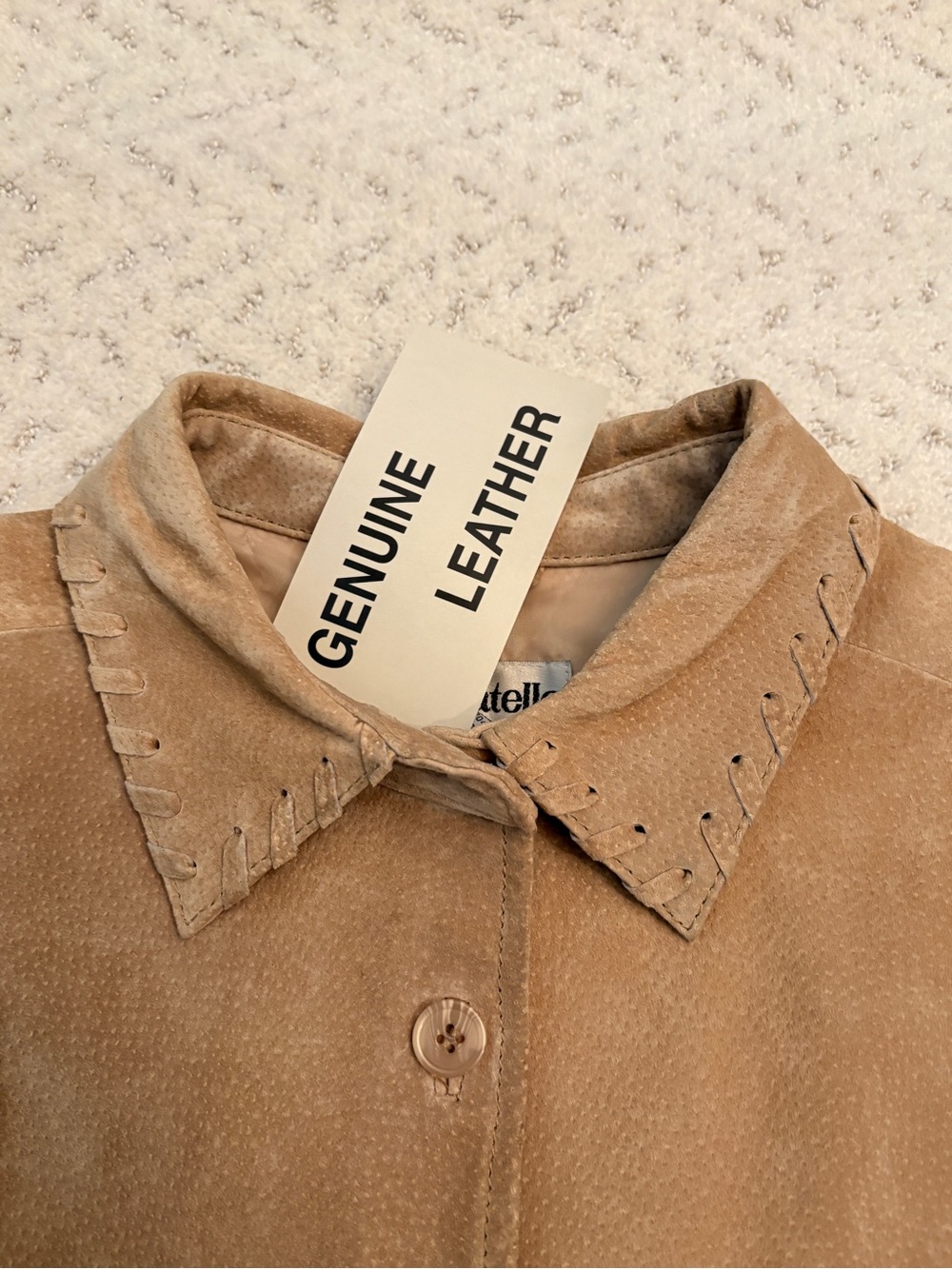 Genuine Leather Suede Shacket Jacket NEW With Flaw Size L Tan Washable - Picture 11 of 13
